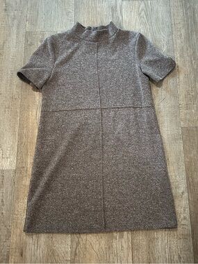 Zara Brown Cotton Blend Short-Sleeve Mock Neck Mini Dress. Size: M